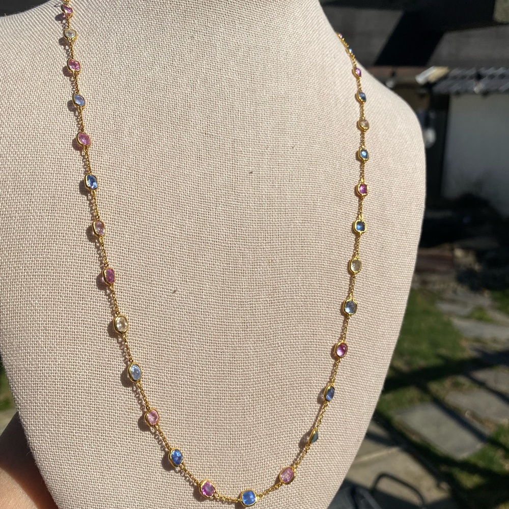22 inches Natural Color Sapphire Chain in 18K solid gold ⭐️New⭐️⭐️Handmade ⭐️